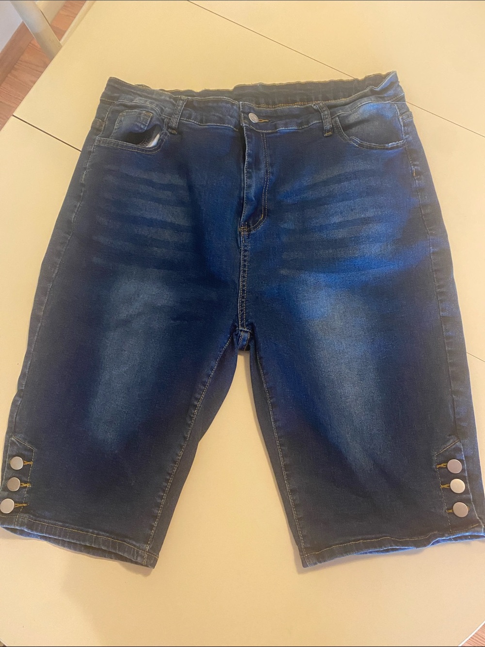 Navy Blue Denim Jean Shorts with Button Accents 2X Summer Casual Fall